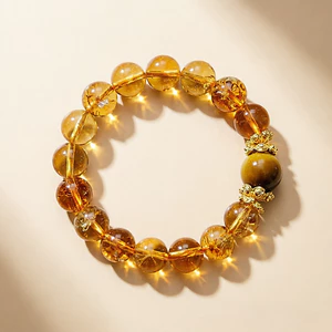 Vòng tay mắt hổ Citrine tự nhiên Vòng tay pha lê Đền mang lại may mắn Thịnh vượng Sự nghiệp tăng cường