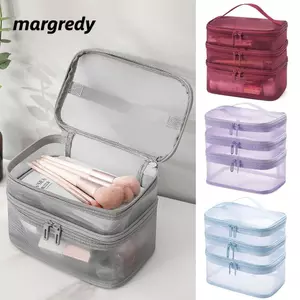 Túi đựng mỹ phẩm du lịch MARGREDY, Túi đựng đồ trang điểm dung tích lớn bằng lưới trong suốt, Thời trang nữ 2 / 3 lớp lưu trữ Trang điểm Đồ vệ sinh Tổ chức
