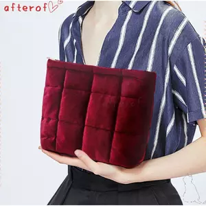 Túi đựng đồ chăn bông AFTEROF, Túi đựng mỹ phẩm có dây kéo dung tích lớn, Túi vệ sinh du lịch màu trơn nhung nhẹ
