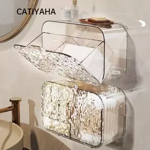 Dụng cụ trang điểm phòng tắm CATIYAHA, Dụng cụ sắp xếp lưu trữ phòng tắm không lỗ khoan đa chức năng, Hộp lưu trữ bông trang điểm treo tường chống thấm nước tiết kiệm không gian bền bỉ