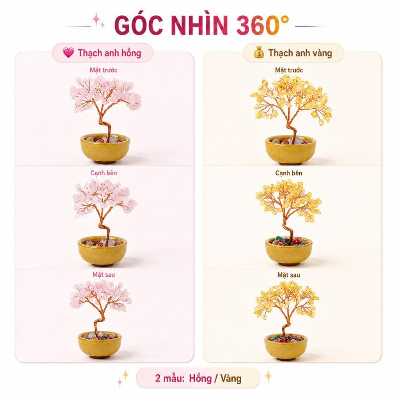 Cây Đá Thạch Anh Mini 18 Viên Trang Trí Bàn Làm Việc Kệ Sách Góc Trang Điểm Quà Tặng Nhỏ Cho Bạn Bè