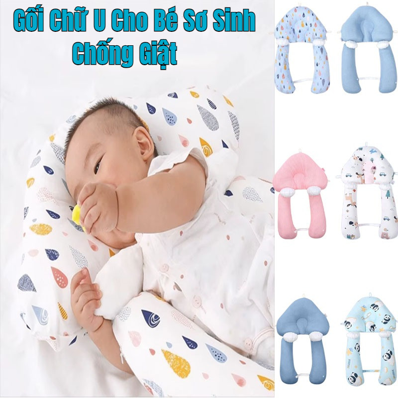 Gối Chữ U Cho Bé Sơ Sinh - Chống Giật Mình,Đầu Có Dây Rút Điều Chỉnh 3 Đầu Giúp Bé Ngủ Ngon