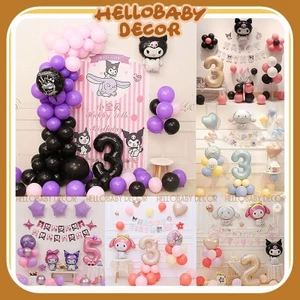 Set Bóng Trang Trí Sinh Nhật Kuromi Melody Cinnamoroll Cho Bé Gái - Tặng Số Tuổi + Phụ Kiện