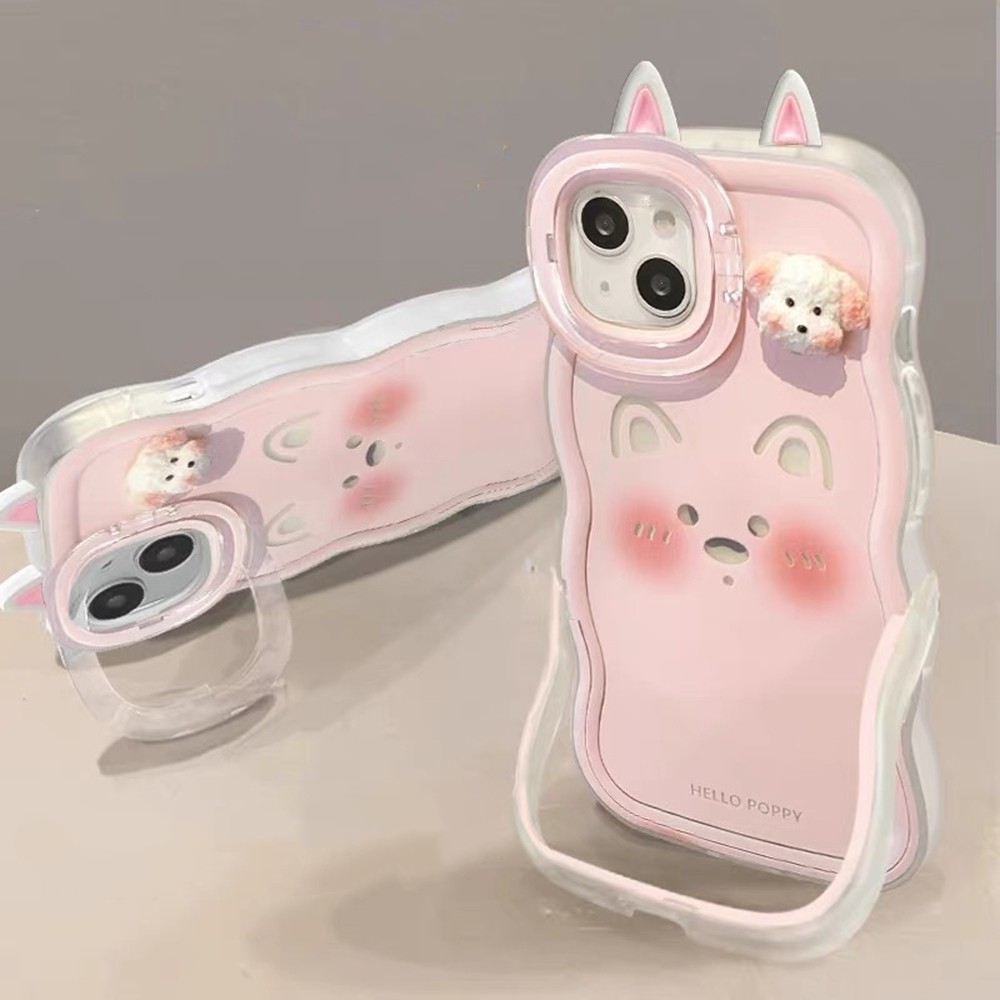 Ốp điện thoại hình chó dễ thương Dây buộc hai chiều cho iPhone iPhone 17ProMax 16Plus 15 14 13 12 1 Vỏ bảo vệ chống sốc