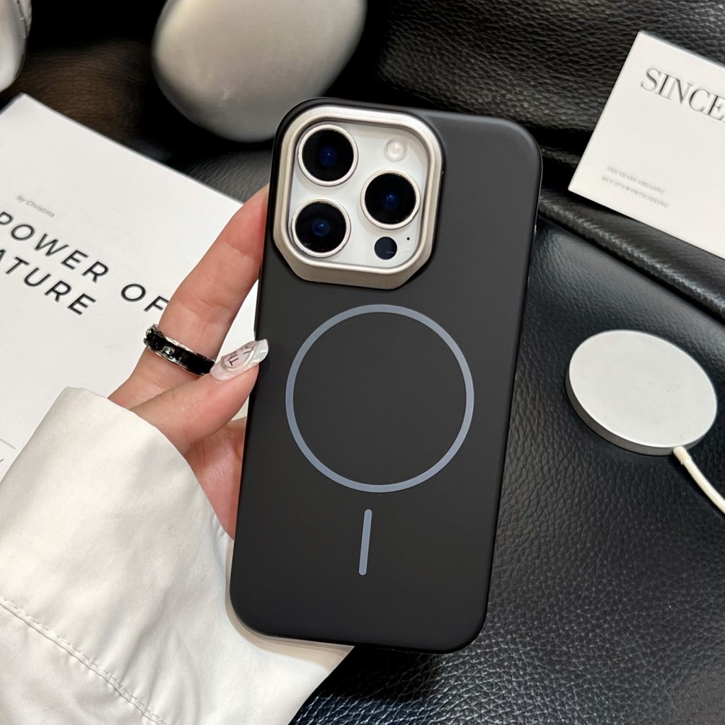 Thích hợp cho iPhone 16 Pro Max PC Skin Feel 15 Vỏ điện thoại ống kính 14 lưỡi từ tính