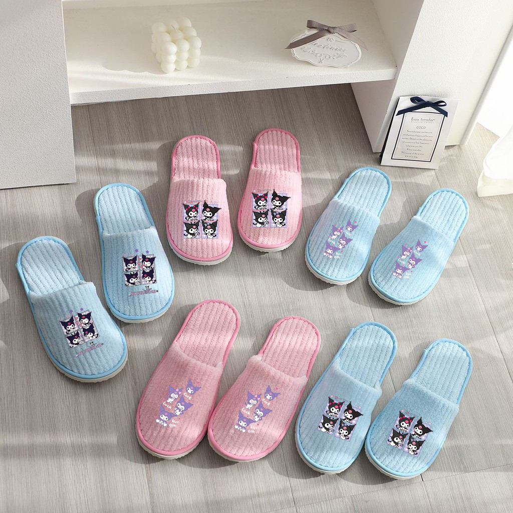 Dễ Thương Sanrio Kuromi Chống Trơn Trượt Nhà Khách sạn B & B Dép Khách Mềm Mại Dùng Một Lần Hoạt Hình Trong Nhà Giày