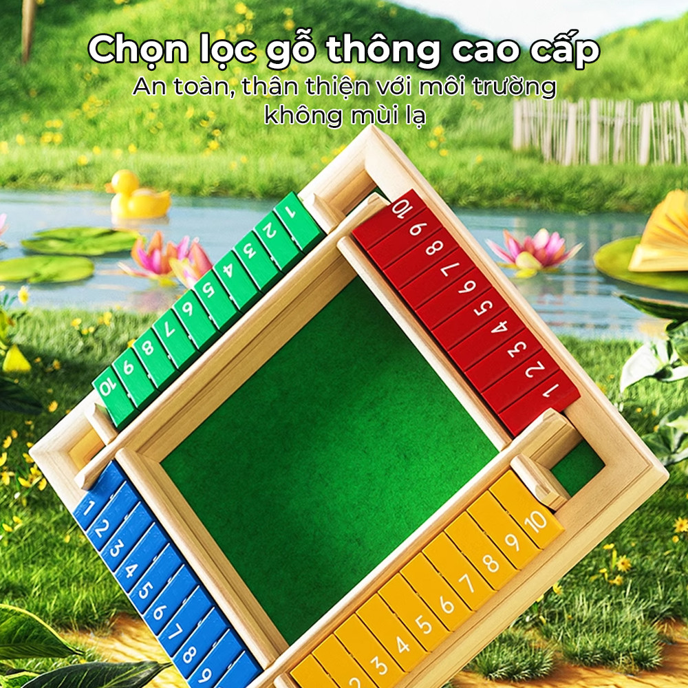 Trò chơi xúc xắc lật thẻ vui nhộn bằng gỗ, học toán, học số, phát triển tư duy logic, domino gỗ