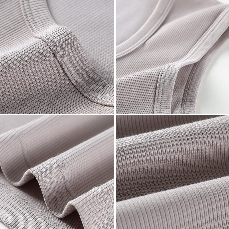 Girdear Home Áo Dệt Kim Sọc Mỏng Modal Cotton Cho Nữ Mùa Xuân Hè Mới - Áo Tank Top Vai Rộng Slim Fit U Cổ, Thun Mềm Chất Liệu Căn Bản Màu Trơn,8511EA04