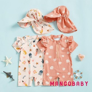 MG-Toddler Girls Rash Guard Đồ bơi Playsuits Tay ngắn Nàng tiên cá / Vỏ In Đồ tắm trẻ em có nắp bơi