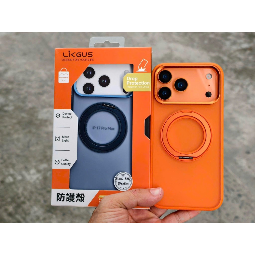 [ iP 17] Ốp Lưng Likgus Ring Nhám Chống Bám Bẩn Kiêm Gía Đỡ Hỗ Trợ Sạc Từ Tính Chính Hãng cho iP 17 Series