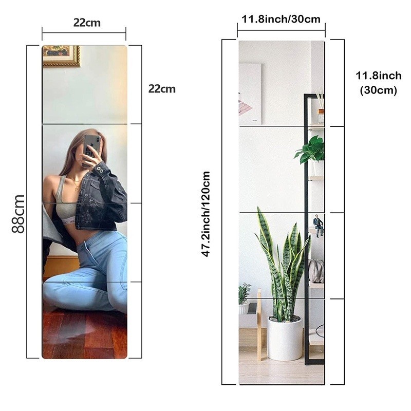 【Bồi thường 100% khi bị vỡ】Gương Dán Tường 22cm-40cm Gương Treo Tường Toàn Thân Chống Vỡ Soi - FE123