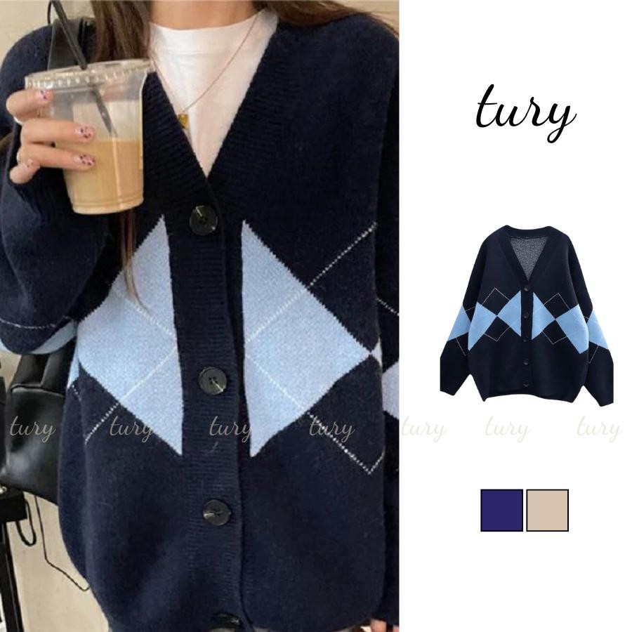 Áo Len Unisex Nam Nữ - Tury - Áo Khoác Cardigan Form Rộng Họa Tiết Hình Thoi - TA021