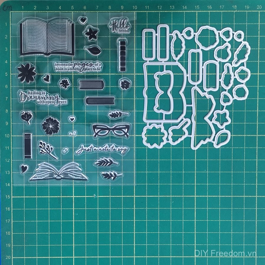 Sách Khuôn Cắt Thép Carbon Và Bộ Con Dấu Silicon Sổ Lưu Niệm Khuôn Dập Nổi Kim Loại DIY Sổ Tay PVC Seal Bộ 2 Món