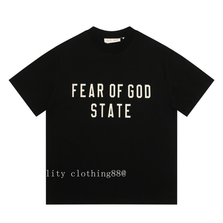 Chất lượng cao FEAR OF GOD STATE Phong cách Preppy Sản phẩm mới Áo thun ngắn tay in hình