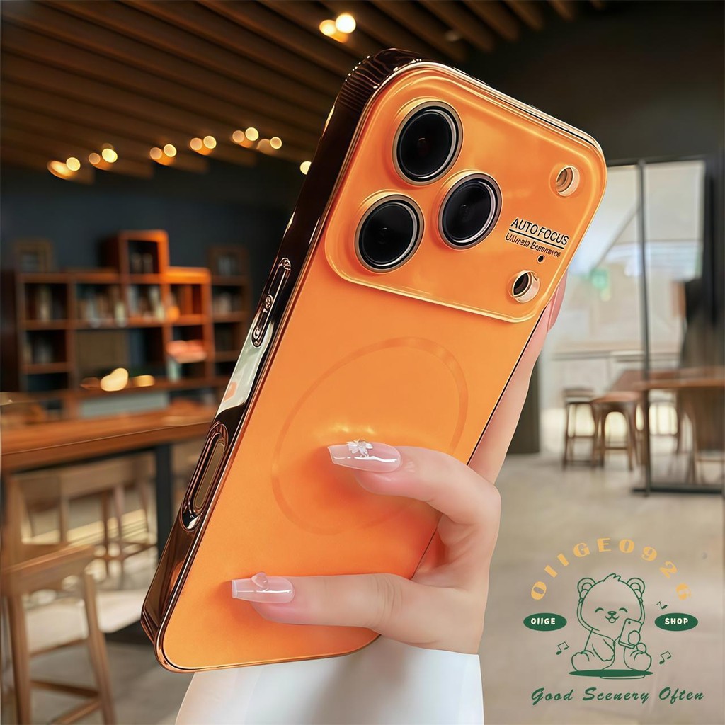 【 Ốp lưng iPhone17 】 Vỏ điện thoại từ tính nano mờ mạ màu cam iphone17 Pro Max 16 15 14 cho vỏ iPhone Vỏ mềm silicon TPU chống sốc