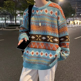 Mùa Đông Nguyên Đỏ Jacquard Áo Len Lười Phong Cách Retro Nhật Bản Cổ Tròn Thương Hiệu Ấm Áp Rời Cặp Đôi Dệt Kim 25.9.29