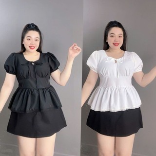 Áo Kiểu Bigsize Nữ ÁO Baby Boll Ngắn Cổ Vuông Tay Bồng Tôn Eo Cho Chubby 55-92kg A304