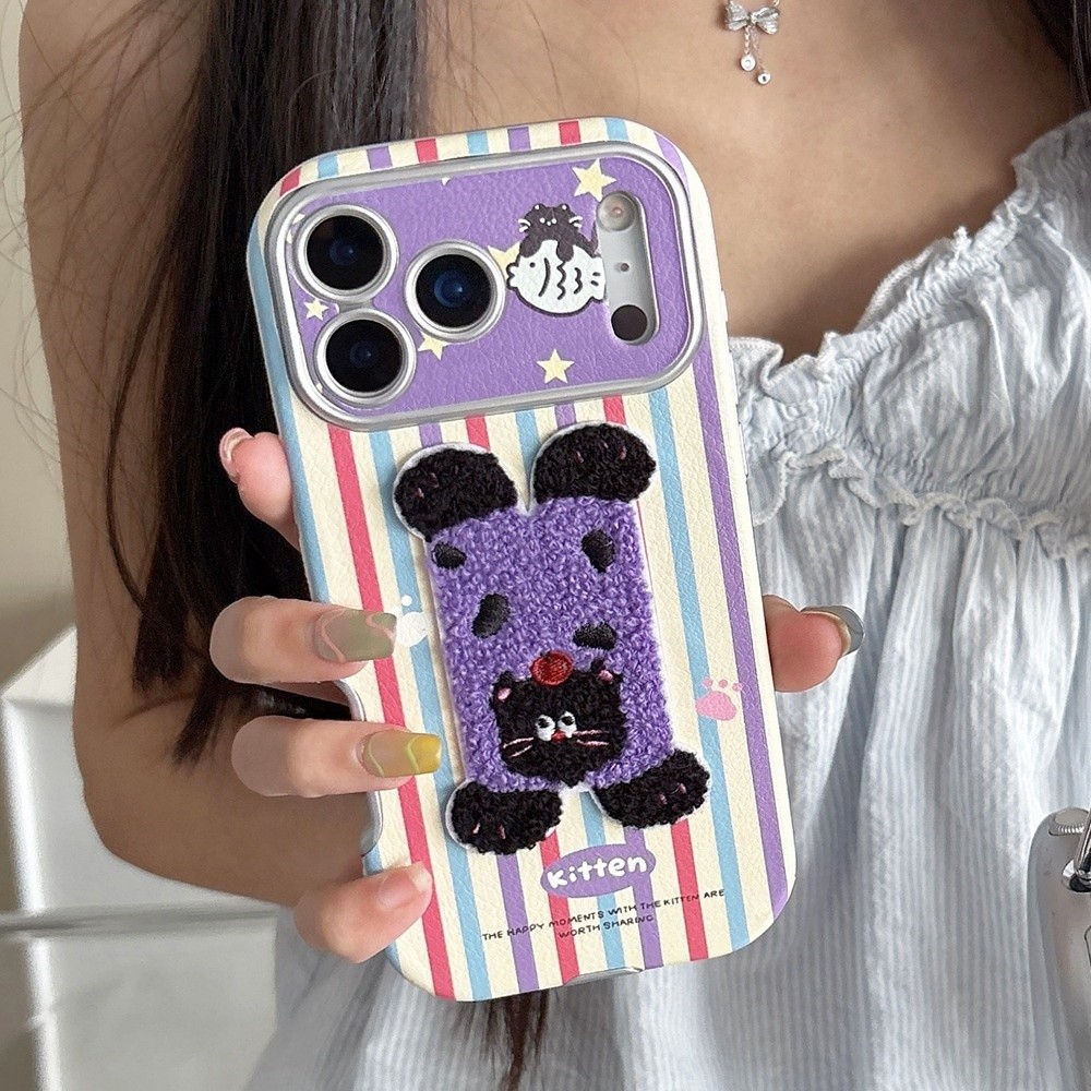 3D Thêu Mèo Chó Da Đệm Không Khí Ốp Lưng Điện Thoại iPhone 17 Pro Max 17 Air 16 Plus 15 14 13 12 11 Vỏ Bảo Vệ Chống Sốc