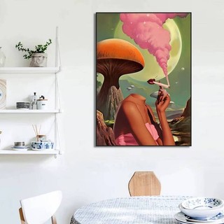 Retro Người Phụ Nữ Khói Siêu Thực Nấm Ảo Giác Áp Phích Treo Tường Nghệ Thuật Vintage Canvas Tranh In Hình Ảnh Phòng Khách Trang Trí Nhà
