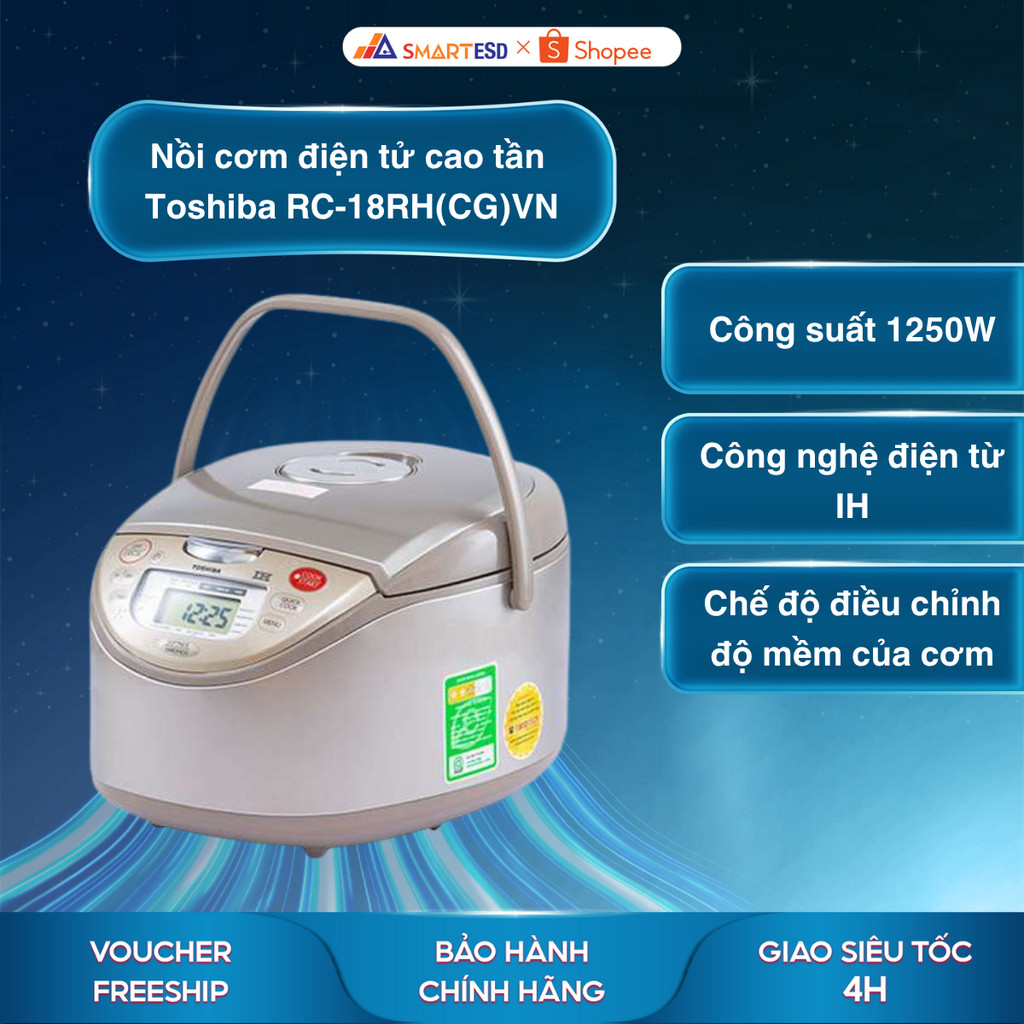 Nồi cơm điện tử cao tần Toshiba RC-18RH(CG)VN - Dung tích 1.8L - Bảo hành chính hãng 12 tháng