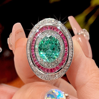 Trang sức đá quý hình bầu dục với chi tiết kim cương phong cách châu Âu-Mỹ, phù hợp cho phụ nữ