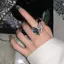 AqToCna Xanh Zircon Bướm Mở Nhẫn Có Thể Điều Chỉnh Dành Cho Nữ Bé Gái Thời Trang Ánh Sáng Sang Trọng Tinh Tế Tinh Tế Tiên Tiến Nhẫn Trang Sức Quà Tặng AqToCna