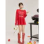 Milyfashion Đỏ xiên Vai Chữ In Hình Mùa Hè Rời Dài Tay Ôm Hơn Nhìn Chống Nắng