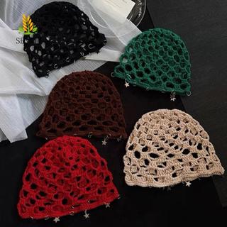 SENRTY Móc Rỗng Mũ Dệt Kim, Tua Ngôi Sao Phong Cách Bohemian Đan Beanies, Thường Rỗng Ra Mỏng Handmade Phong Cách Dân Tộc Mũ Ngoài Trời