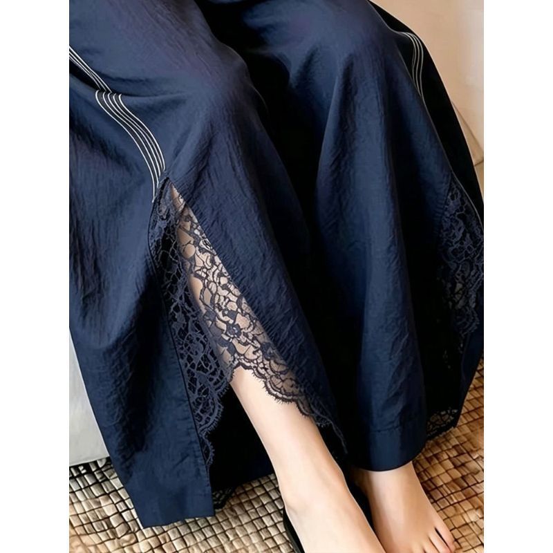 [Hàng mới về] Quần ống rộng khâu ren màu xanh đậm, dáng ôm hơn vừa vặn độc đáo khổng lồ đẹp béo mm Nhỏ giản dị Tất cả @