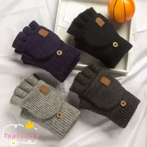 TOPTOOLCX 1 Đôi Găng Tay Không Ngón, Găng Tay Lật Dệt Kim Găng Tay Len Dày, Màn Hình Cảm Ứng Ấm Áp Mùa Đông Linh Hoạt Ngón Tay Lộn Không Ngón Tay Găng Tay Unisex