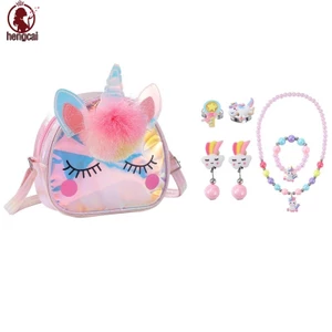 Bộ Đồ Trang Sức Kỳ Lân - Hộp Màu Sắc Hoạt Hình Có Vòng Cổ Vòng Tay Bông Tai Cho Trẻ Em