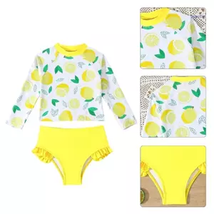 SUIT Trẻ Em Bé Gái Hai Trang Phục Bơi Tay Dài Rashguard Đồ Bơi Và Quần Short Xù Cho Đi Biển Kỳ Nghỉ Và Bể Bơi
