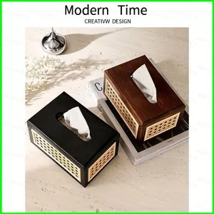 YB2 Vintage Mây Hộp Đựng Khăn Giấy Hình Chữ Nhật Rỗng Dệt Khăn Ăn Hộp Đựng Đồ Tổ Chức