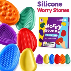 6 Chiếc Có Họa Tiết Silicon Giảm Căng Thẳng Đá Di Động Bỏ Túi Fidget Đồ Chơi Làm Mát Lo Lắng Đá Để Giảm Cảm Xúc