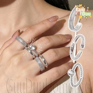 3 Cái / bộ Nhẫn Ngón Tay Bạc - Dành Cho Nữ Váy Dự Tiệc Bé Gái - Nhẫn Mở Kim Cương Có Thể Điều Chỉnh - Phụ Kiện Trang Sức - Phong Cách INS Hàn Quốc, Y2K, Vintage / Free Ship