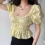 Áo sơ mi tay phồng cổ vuông kiểu Pháp Eo xếp ly Áo ngắn cao cấp phong cách phương Tây