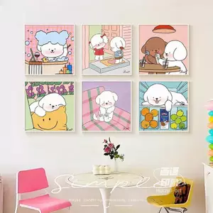 Ins Style Dễ Thương Bichon Frise Không Khung Vải Chống Thấm Nước Poster, Phim Hoạt Hình Cho Chó Nghệ Thuật Treo Tường Cho Phòng Ngủ Phòng Ăn Trang Trí Cửa Hàng Thú Cưng
