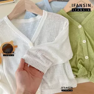 Áo khoác cardigan mỏng IFAN, Thiết kế nhẹ Bộ đồ chống nắng màu trơn, Chống nắng mỏng Vải thoáng khí Áo khoác cardigan trẻ em dài tay mùa hè