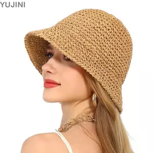 Mũ che nắng ngoài trời YUJUNI, Mũ che nắng dệt tay chống tia cực tím, Mũ ngư dân có thể gập lại thoáng khí mùa hè dành cho nữ đi biển