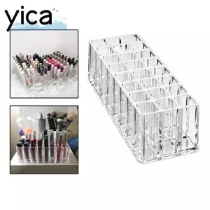 Hộp bóng để bàn YICA, Hộp đựng son môi Acrylic, Giá đỡ mỹ phẩm làm móng tay 24 khe di động cho bàn chải trang điểm Bút chì kẻ mày Son bóng Hộp đựng nước hoa