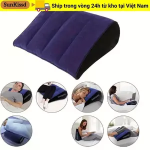 Gối silicon SUNKISSD, Đệm ma thuật bơm hơi màu xanh + đen, Quà tặng Gối bơm hơi mềm PVC hình tam giác Trang chủ