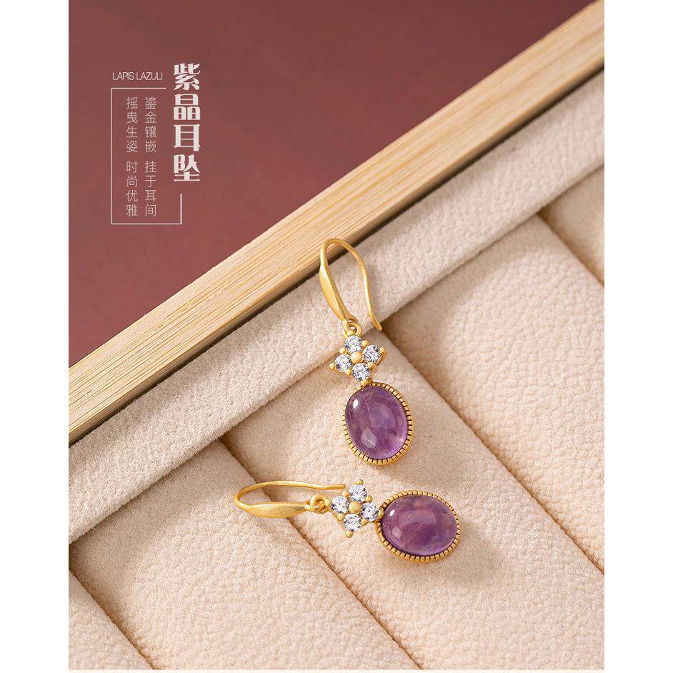 Bông tai nữ thạch anh tím tự nhiên bạc s925