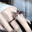 < Honeyba > Nhẫn Bướm Màu Đỏ Punk Vintage Ánh Sáng Sang Trọng Mở Nhẫn Ngón Tay Có Thể Điều Chỉnh Phong Cách Pháp Cá Tính Dự Tiệc Món Quà Trang Sức Đẹp