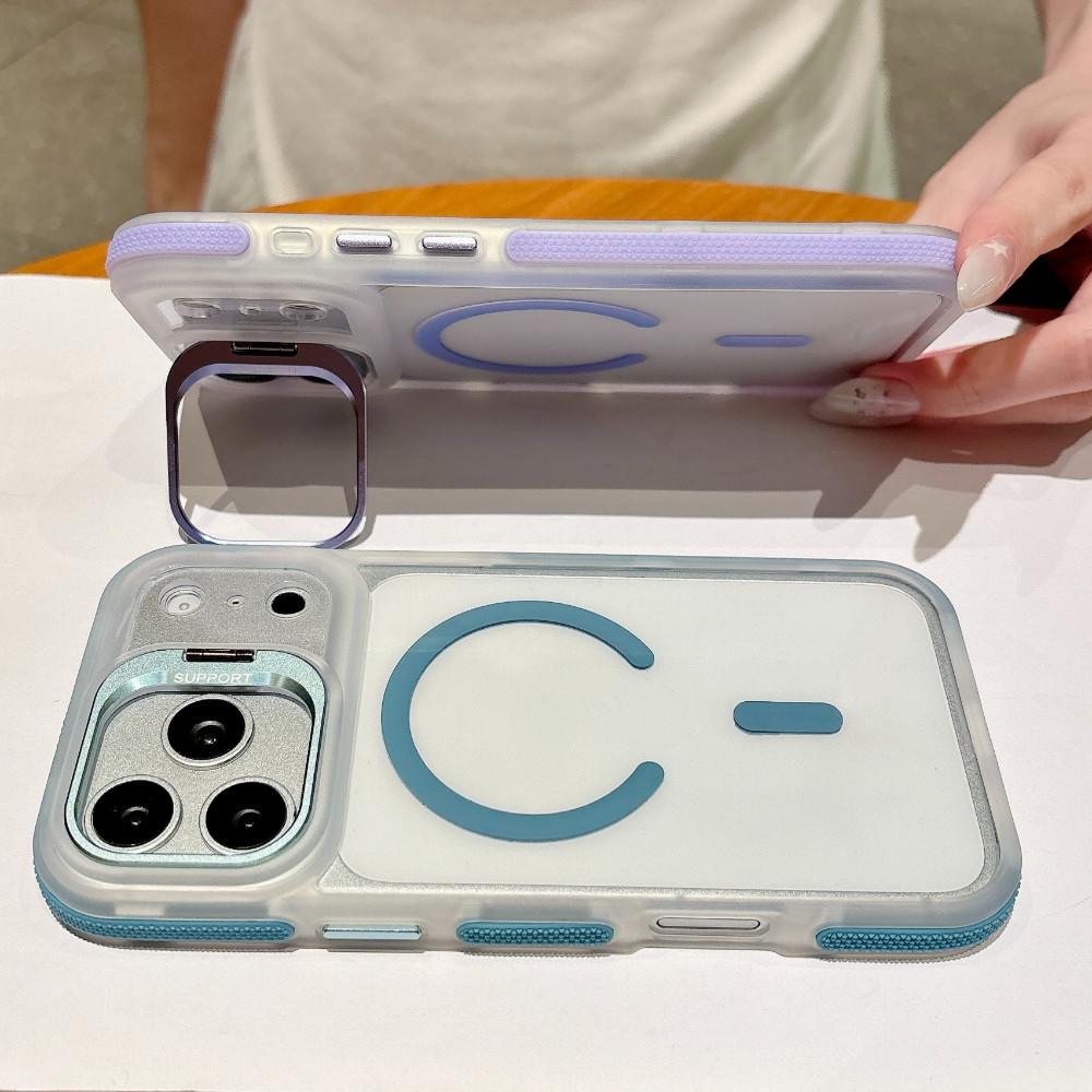 Ốp điện thoại chống trượt bên nhiều màu sắc có giá đỡ ống kính cho iPhone 17 16 15 14 13 12 Pro Max 16 15 14 Plus 11 Vỏ thời trang chống rơi từ tính trong suốt