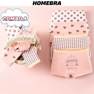 Set 4 quần lót bé gái dạng đùi ngắn, Đồ lót trẻ em quần chip chất cotton co dãn họa tiết cute L8001