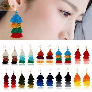 NKSFX 1 Đôi Bông Tai Tua Rua Dài Boho Tai Stud Vintage Thời Trang Dân Tộc Chuyển Đổi Nhiều Lớp Thả