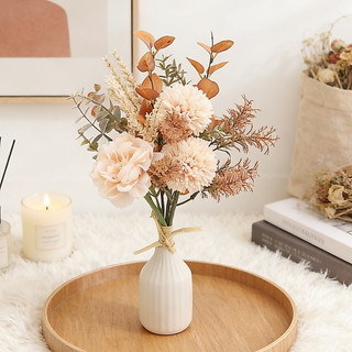 Bó Hoa Giả Cúc Ping Pong Mẫu Đơn Lụa Cao Cấp Decor Phòng Khách Vintage Hàn Quốc Trang Trí Nhà Cửa Tiệc Cưới Chụp Ảnh Studio Màu Champagne Quà Tặng Bạn Gái Cắm Bình Để Bàn Đẹp Sang Trọng Phụ Kiện