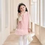 ✿ Bé Gái Hồng Lông Vũ Đỏ Viền Cổ Tròn Không Tay Áo Vest Đầm Tuyn Viền Công Chúa Trẻ Em Đảng Áo Choàng