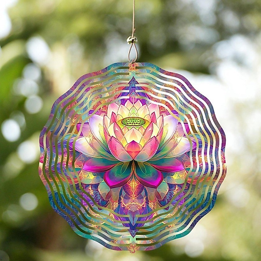 CIFbuy Chuông gió ngoài trời Hai mặt Mandala Kim loại Trang trí sân vườn Quà tặng ngày lễ