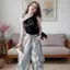 Phong cách mới mùa xuân (120-170) Màu đen đeo vai bên ngoài Jazz Dance Skinny Top
